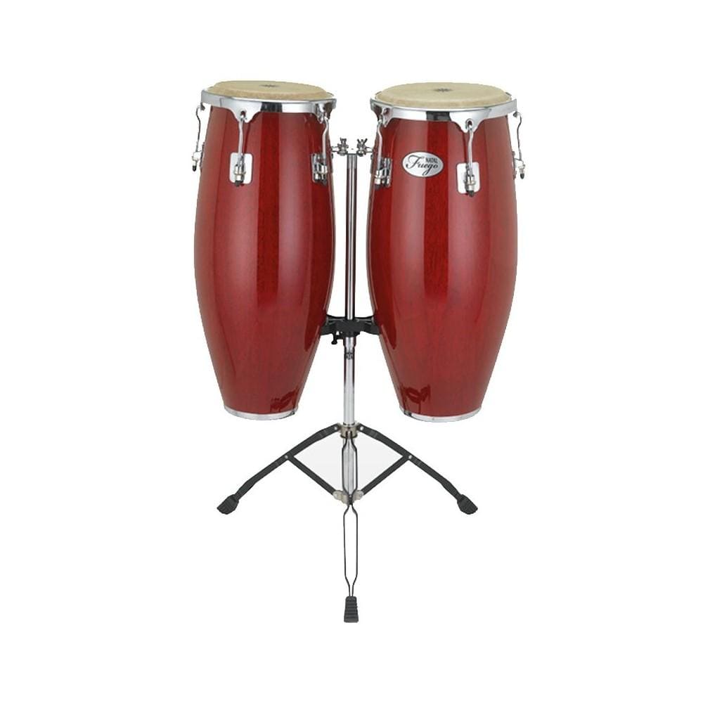 natal congas gloss red natal ngu1011 10 & 11 inch fuego natural wood congas with stand #color_gloss-red