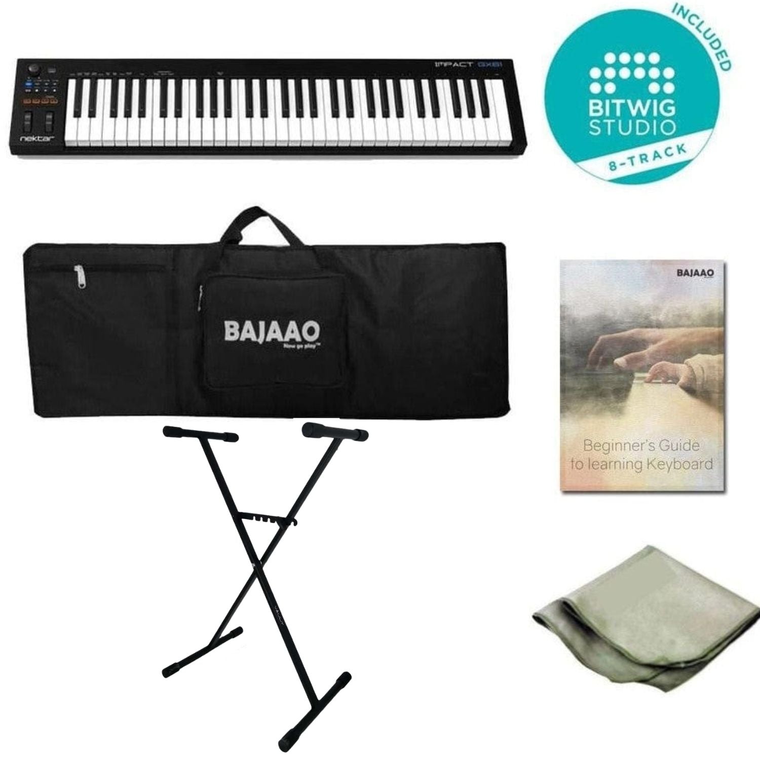 Nektar Keyboard Bundles Nektar Impact Gx61 61-key Midi Keyboard With Btwig Software, Cloth, Stand, Gigbag & Ebook