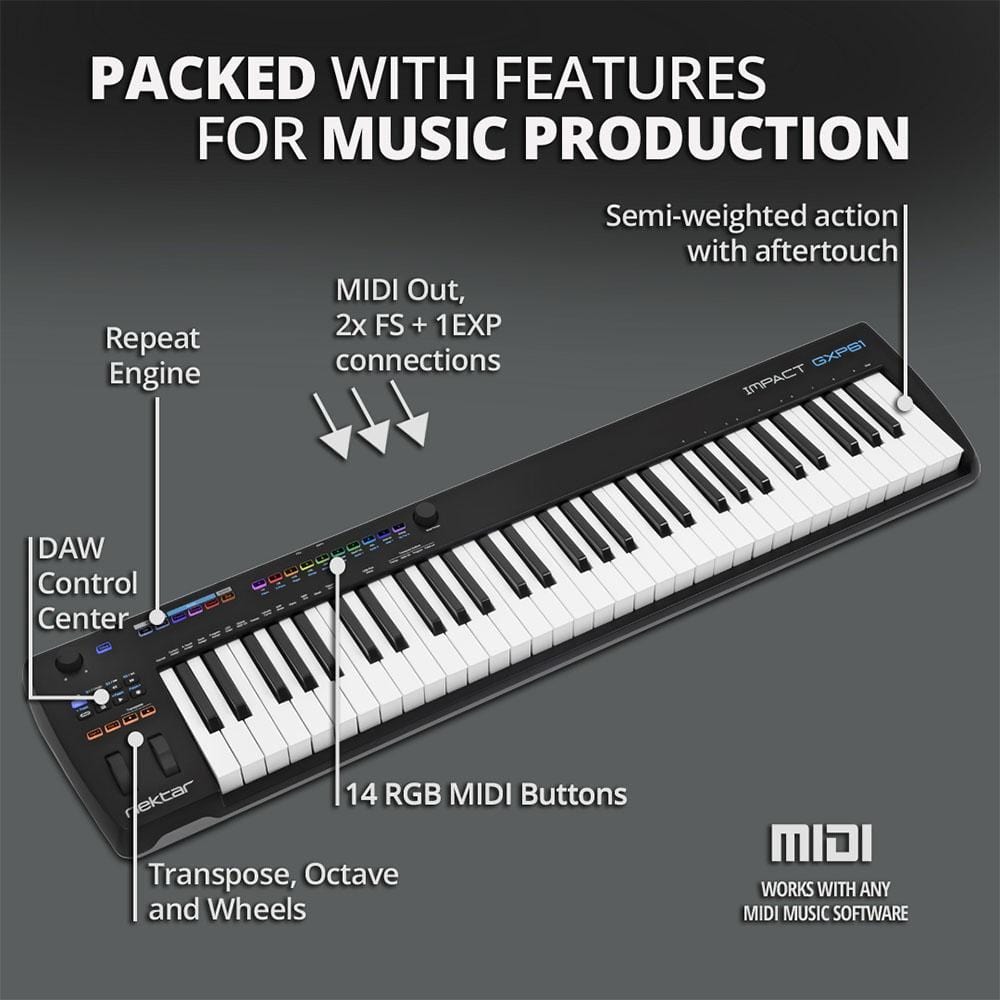 nektar midi keyboards black nektar impact gxp61 61-key midi keyboard controller