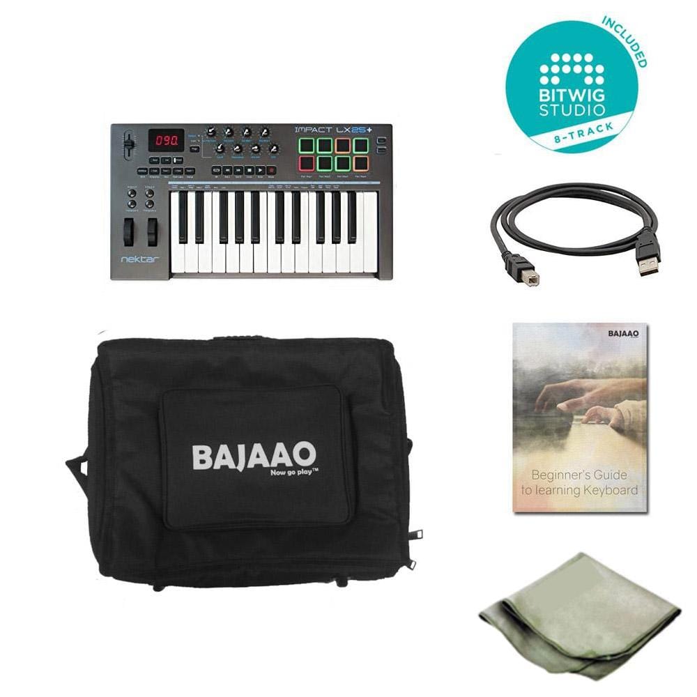 nektar midi keyboards nektar impact lx25+ 25-key midi keyboard with btwig software, polishing cloth, gigbag & ebook