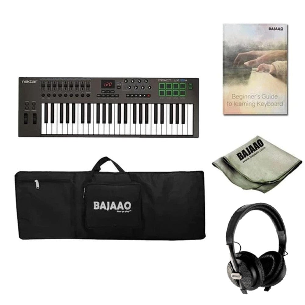 nektar midi keyboards nektar impact lx49+ 49-key midi keyboard with headphone, polishing cloth, gigbag & ebook