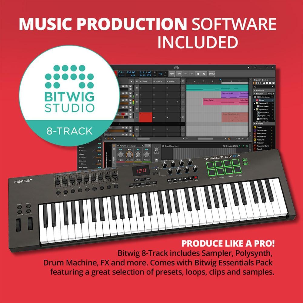 nektar midi keyboards nektar impact lx61+ 61-key midi keyboard