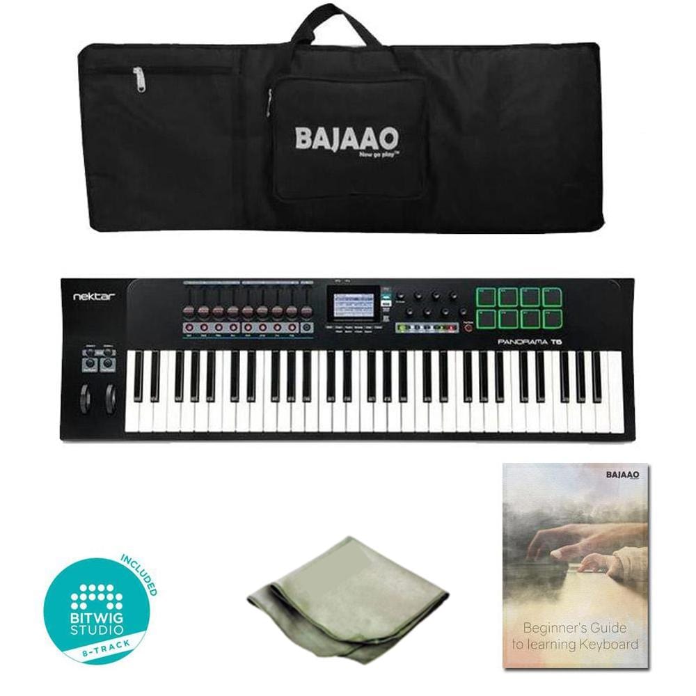 nektar midi keyboards nektar panorama t6 61-key midi keyboard controller with btwig software, cloth, gigbag & ebook