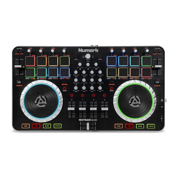 numark dj controller interfaces numark mixtrack quad 4-channel dj controller with audio i/o