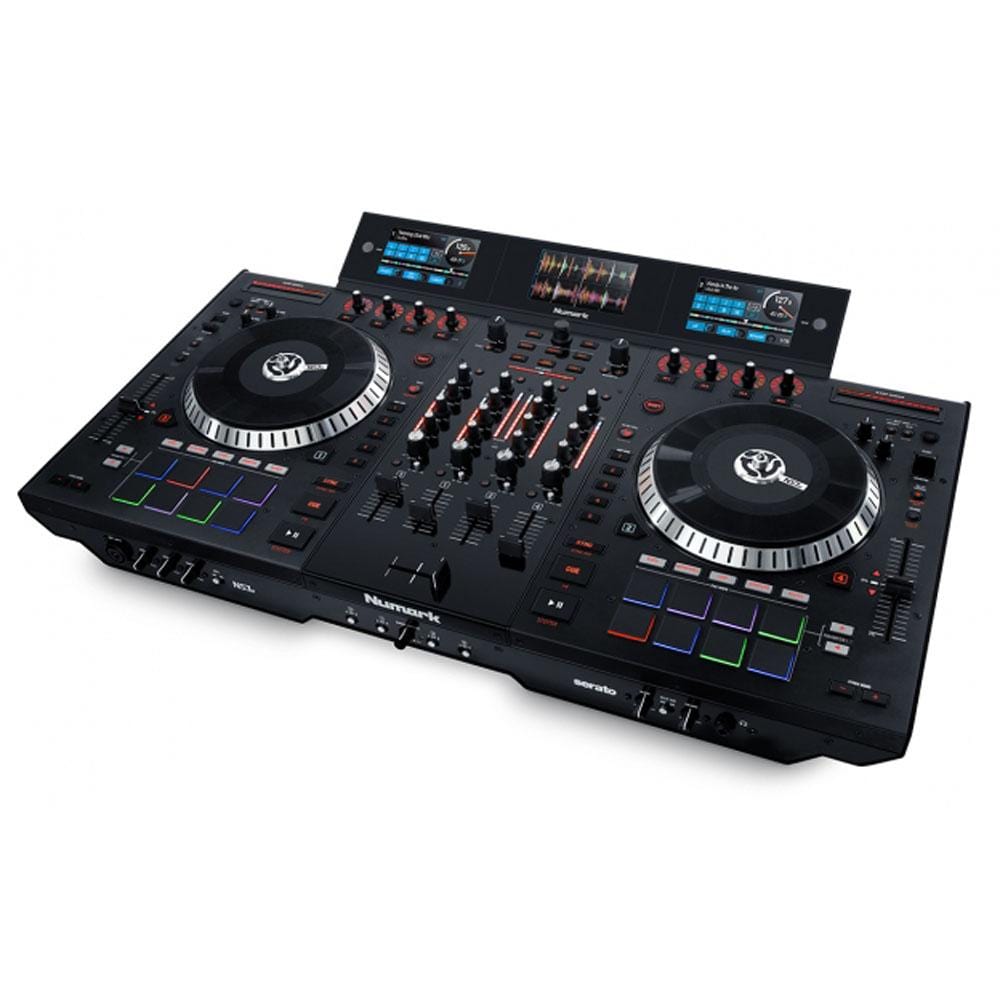 numark dj controller interfaces numark ns7iii 4-channel motorized dj controller & mixer with screens
