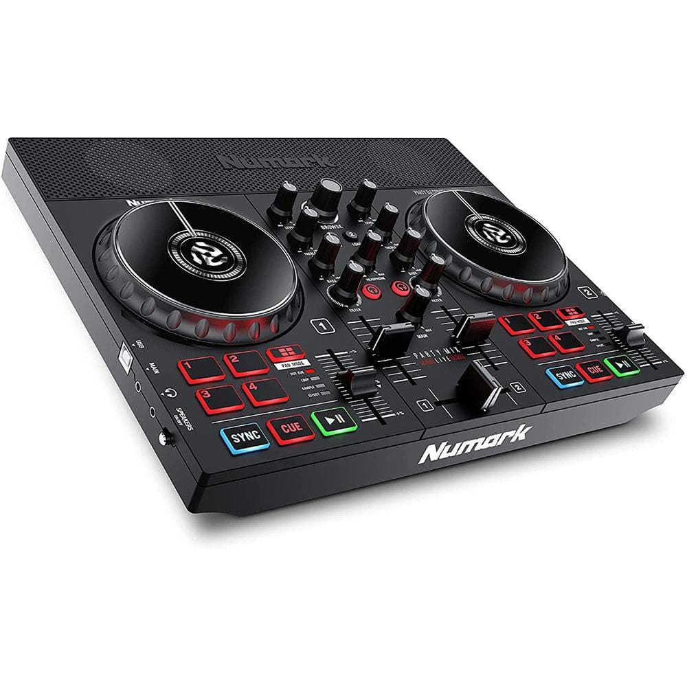 numark dj controller interfaces numark party mix live dj controller with built-in light show and speakers