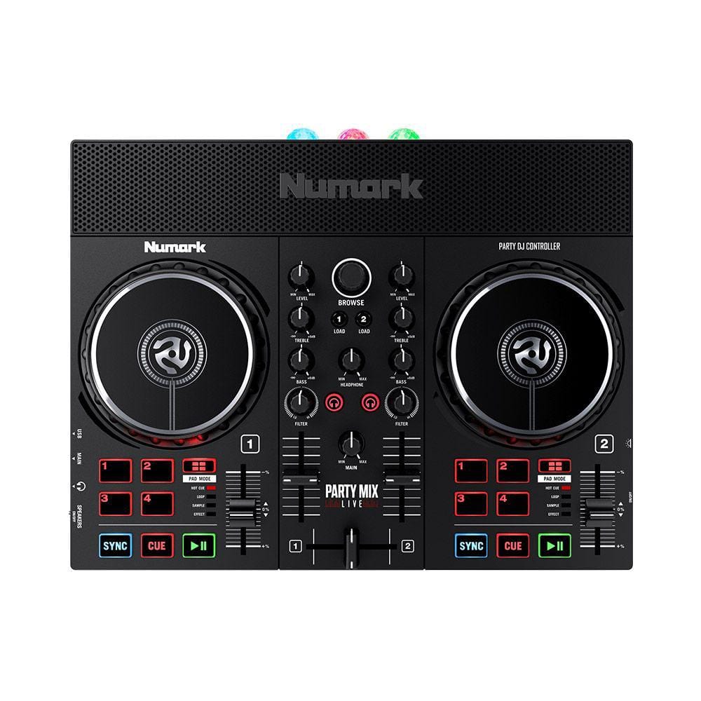 numark dj controller interfaces numark party mix live dj controller with built-in light show and speakers