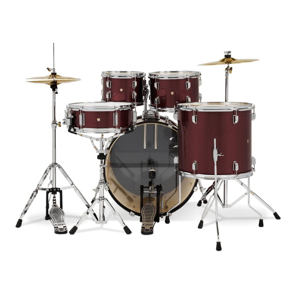 pacific drums and percussion acoustic drum kits pacific drums and percussion pdce2215kt 5 piece center stage series complete acoustic drumkit #color_ruby-red-sparkle