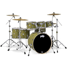 Pacific Drums And Percussion Acoustic Drum Kits Satin Olive Pacific Drums And Percussion PDCM2217 7 Piece Concept Maple Acoustic Drumkit