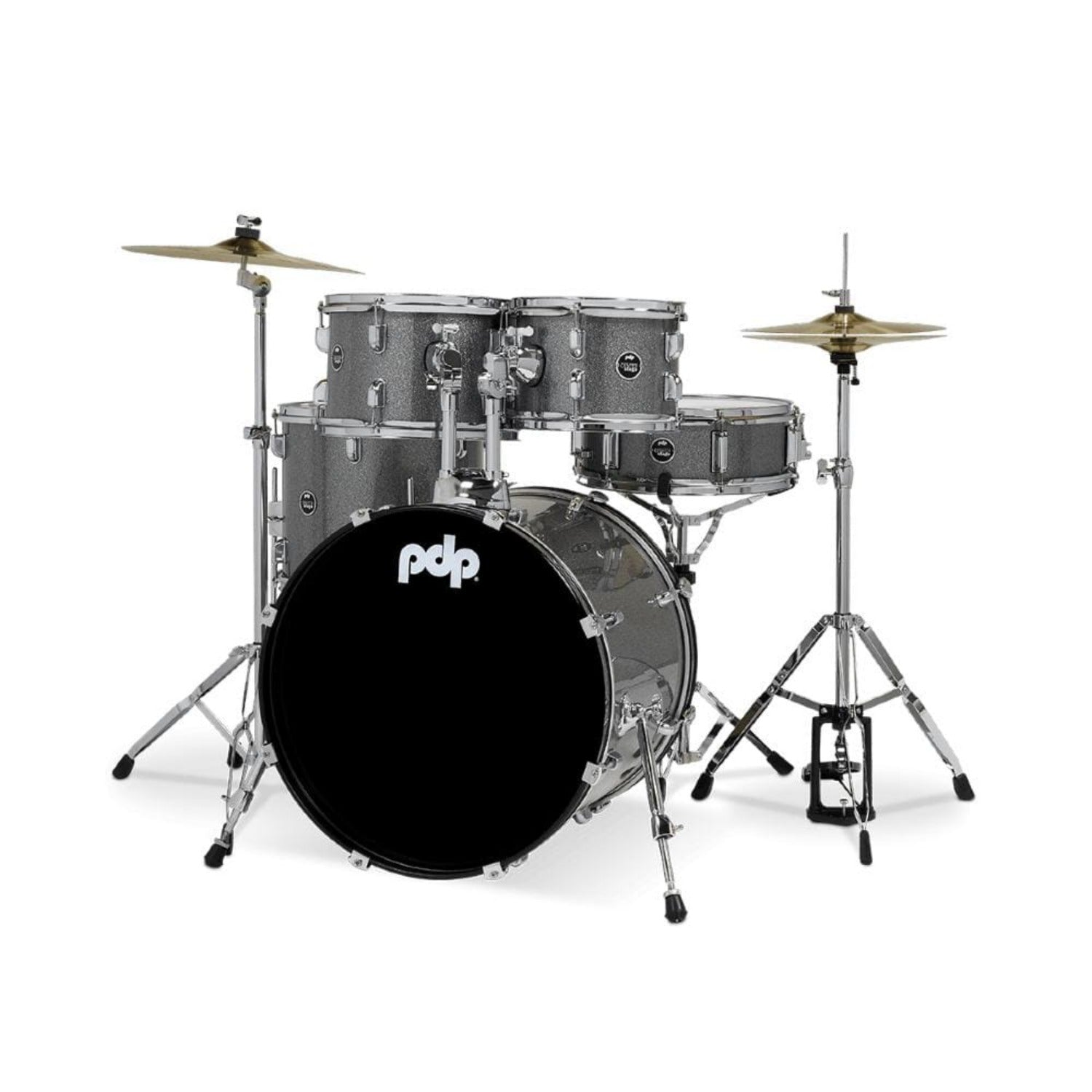 Pacific Drums And Percussion Acoustic Drum Kits Silver Sparkle Pacific Drums And Percussion PDCE2015KT 5 Piece Center Stage Series Complete Acoustic Drumkit