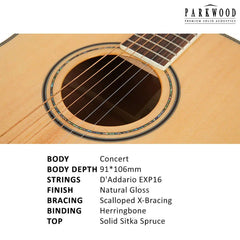 Parkwood Acoustic Guitars Natural Parkwood P630 Concert Acoustic Guitar with Case