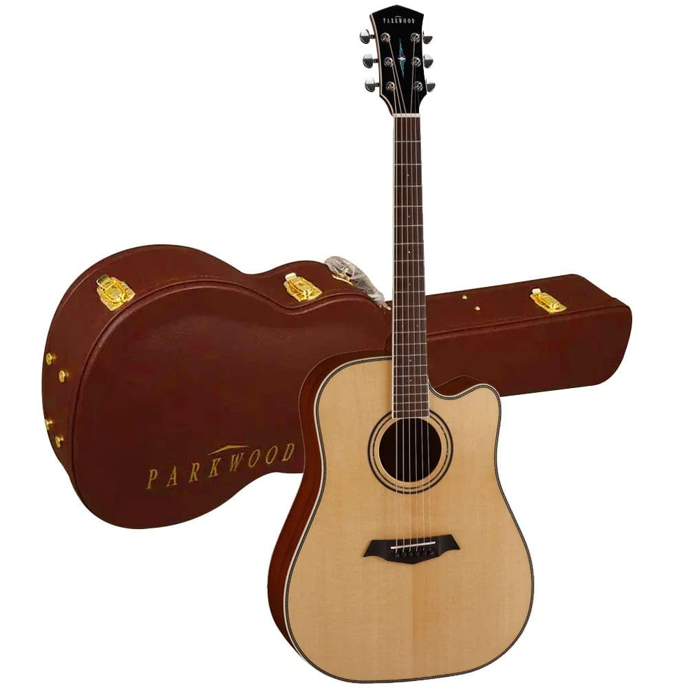 parkwood acoustic guitars parkwood p660 dreadnought cutaway acoustic guitar with case