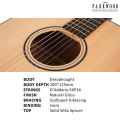 Parkwood Acoustic Guitars Parkwood S61 Dreadnought Acoustic Guitar with Gigbag