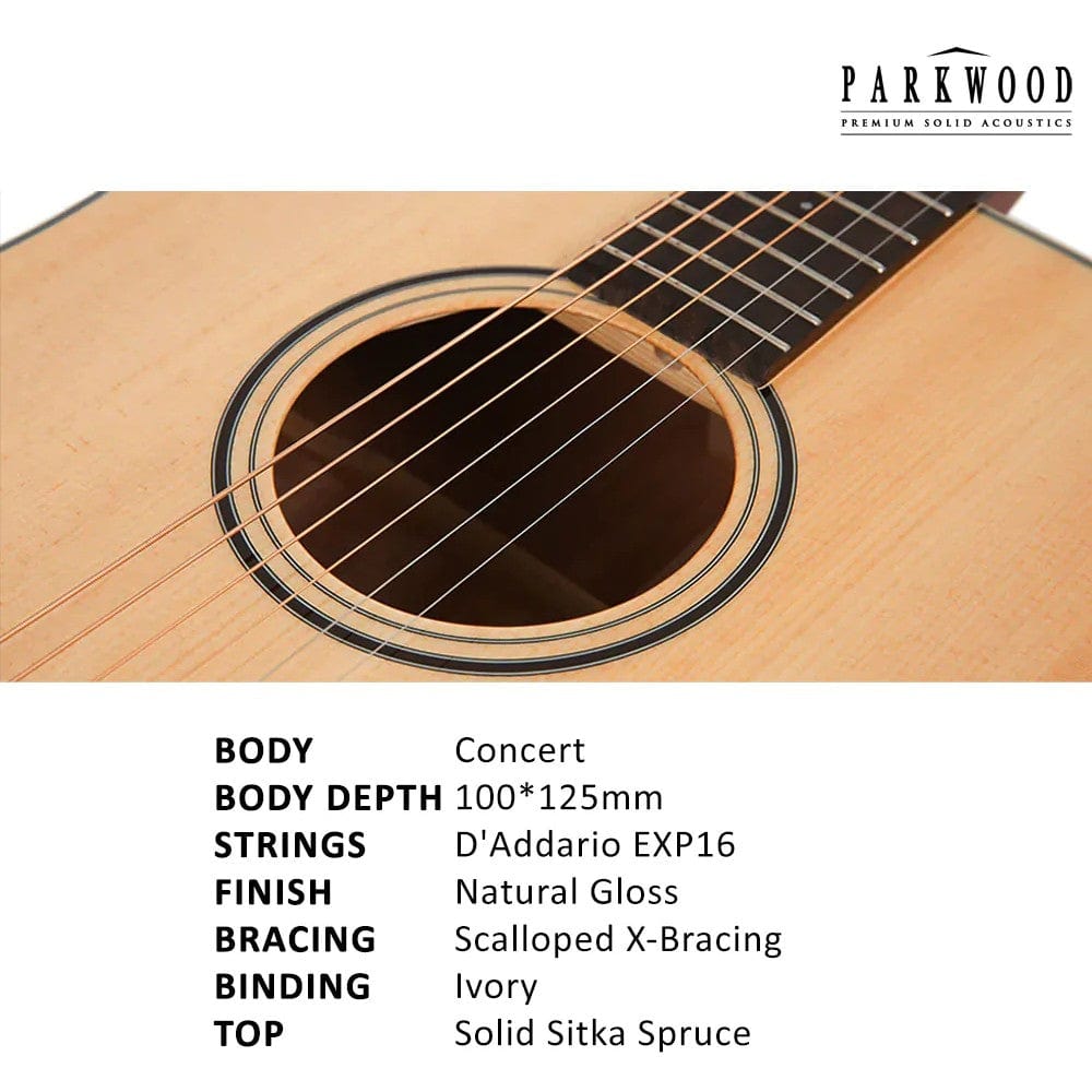 Parkwood Electro Acoustic Guitars Natural Parkwood GA980ADK GA Series Grand Auditorium Cutaway Electro Acoustic Guitar with Case