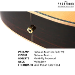 Parkwood Electro Acoustic Guitars Parkwood GA880 GA Series Grand Auditorium Electro Acoustic Guitar with Case