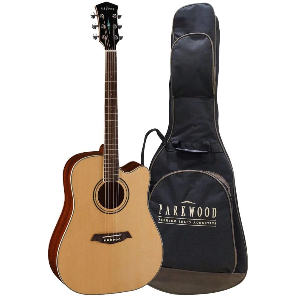 parkwood electro acoustic guitars parkwood s66 dreadnought cutaway electro acoustic guitar with gigbag