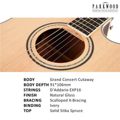 Parkwood Electro Acoustic Guitars Parkwood S67 Grand Concert Cutaway Electro Acoustic Guitar with Gigbag