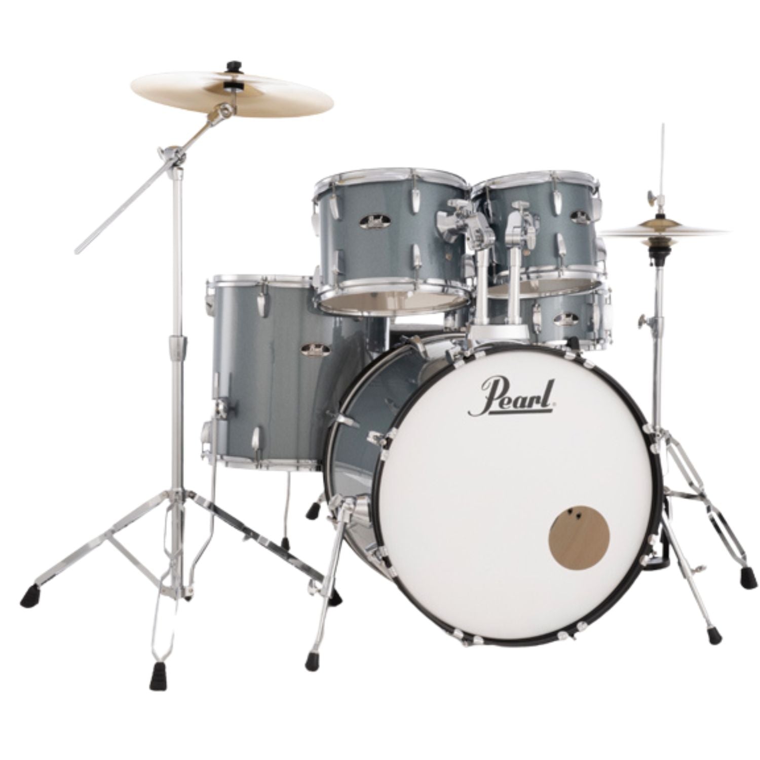Pearl Acoustic Drum Kits Charcoal Metallic Pearl RS505C/C 5Pcs Roadshow Acoustic Drum Set with Stands & Cymbals #color_charcoal-metallic
