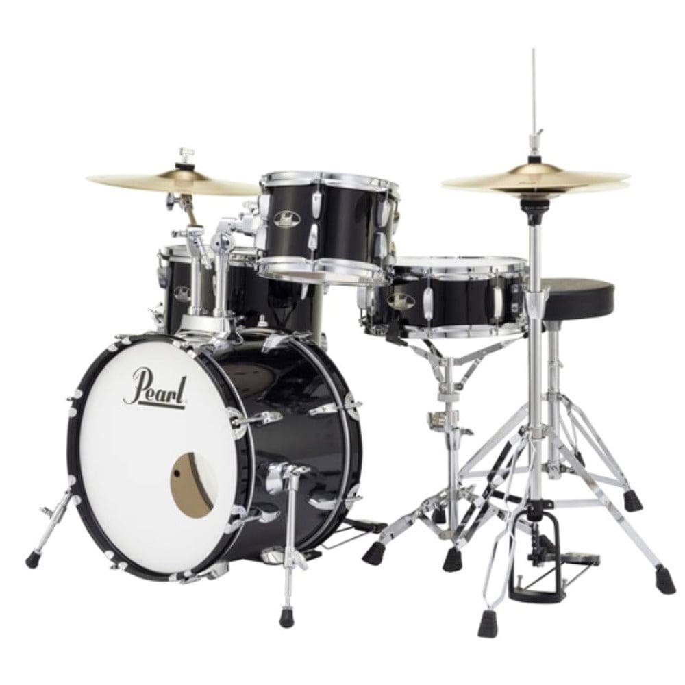 pearl acoustic drum kits jet black pearl roadshow 4 piece drum set with stands & cymbals