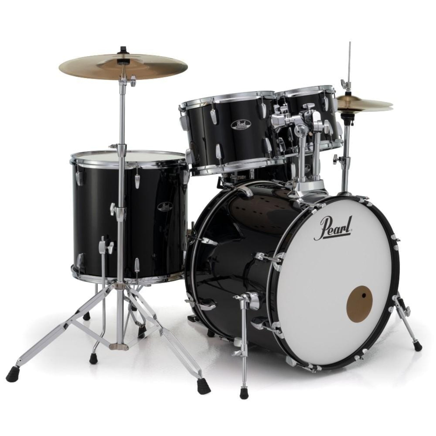 pearl acoustic drum kits jet black pearl roadshow 5pc drumset with stands and cymbals