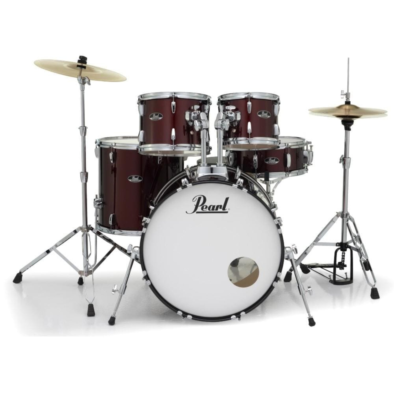 pearl acoustic drum kits wine red pearl roadshow 5pc drumset with stands and cymbals