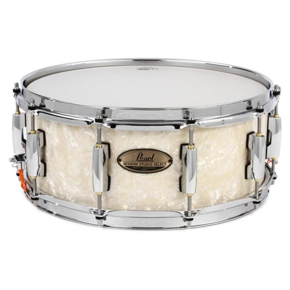 pearl snare drums nicotine white marine pearl sts1455sc 14x5.5 inch session studio select snare drum #color_nicotine-white-marine