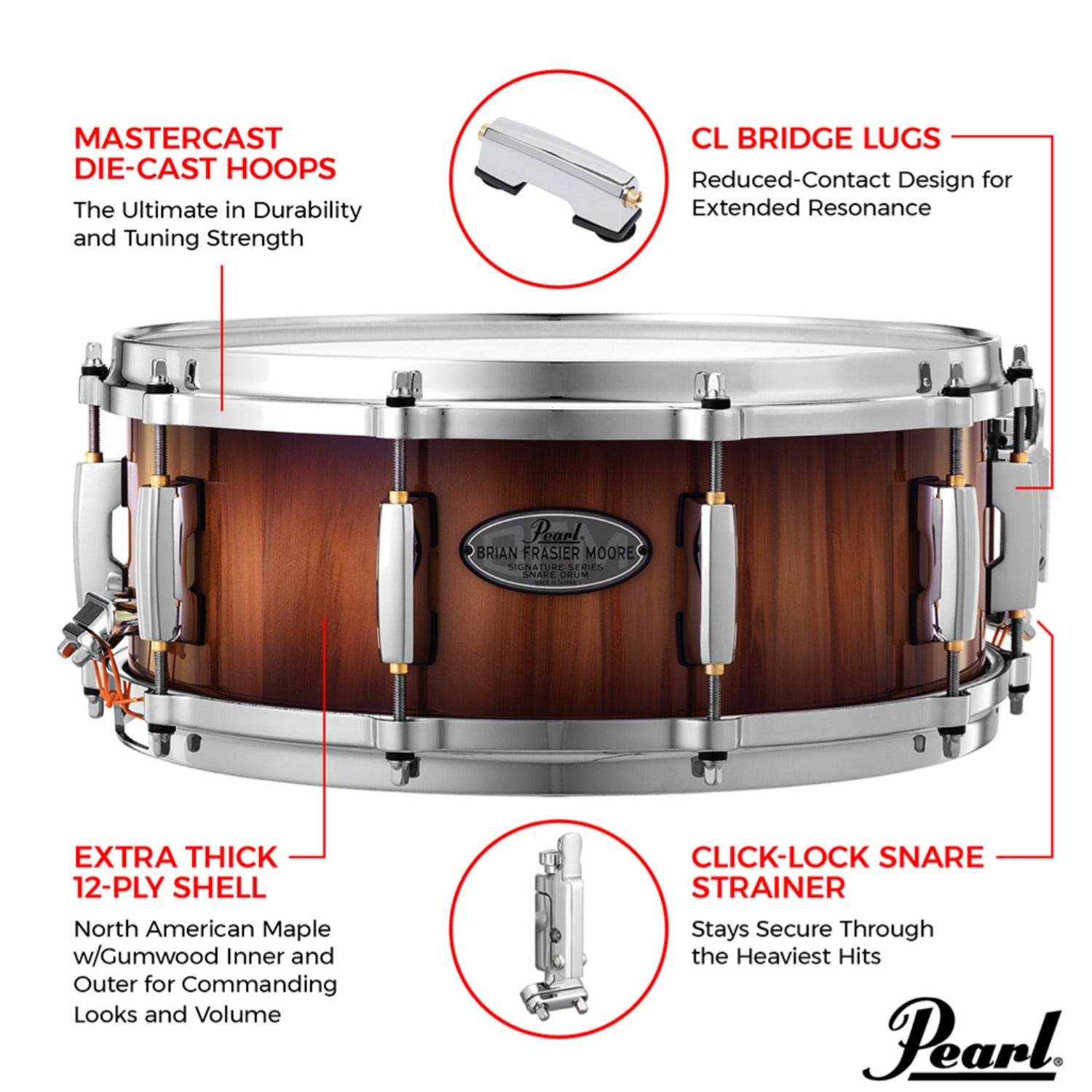 Pearl Snare Drums Pearl BFM1455S/C 14"x 5.5" Brian Frasier Moore Signature Snare Drum