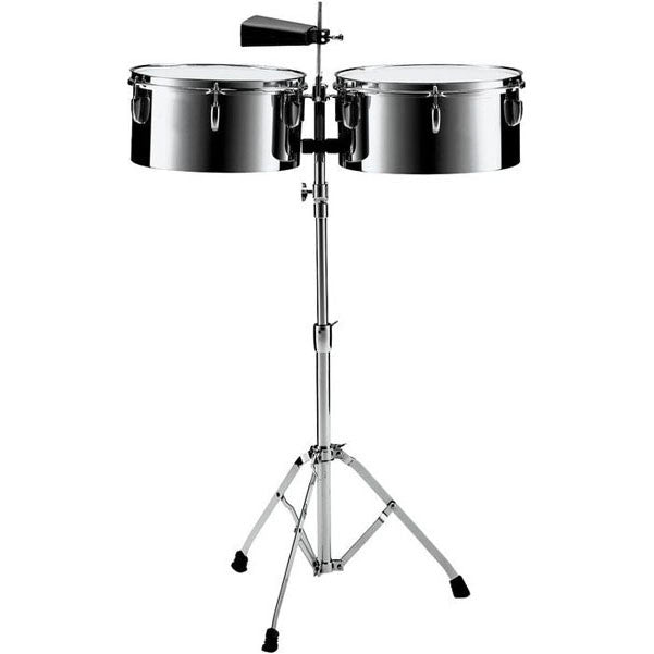 pearl timbales pearl pts5134 13inch and 14inch steel timbales with cowbell and stand