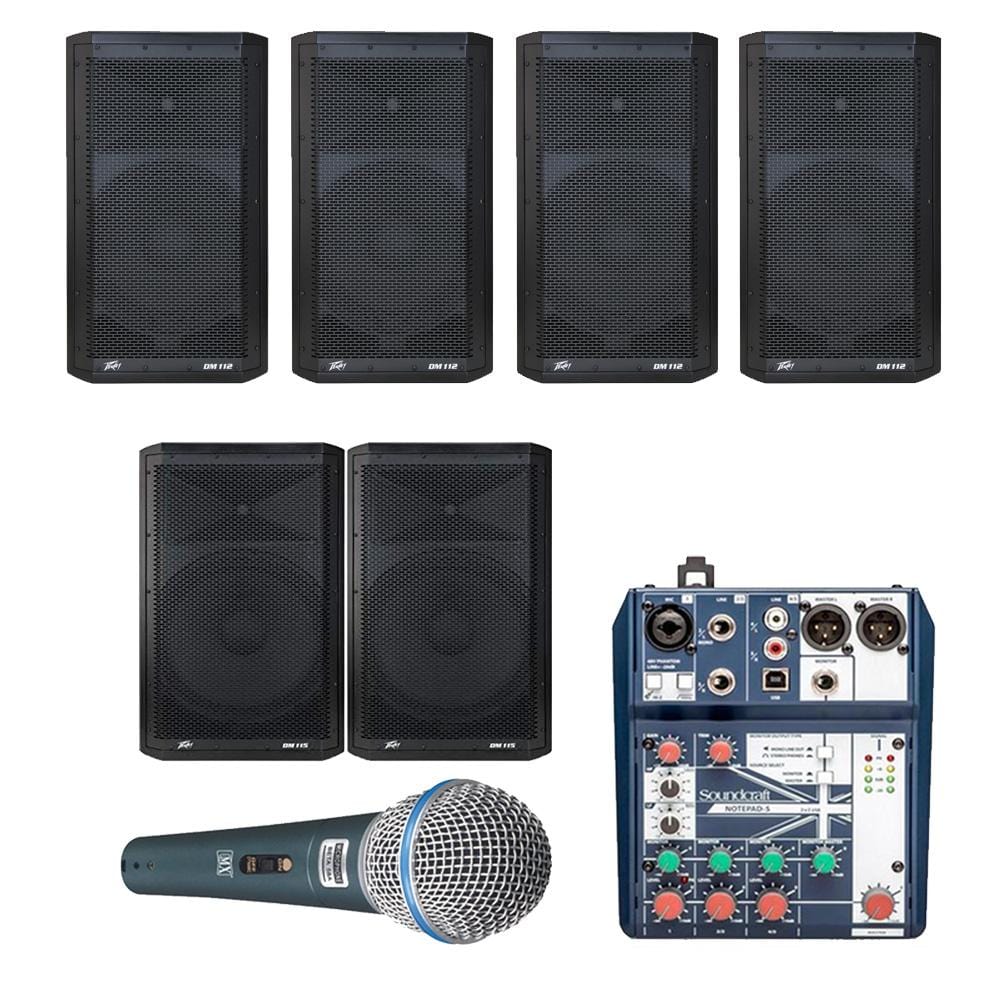 peavey auditorium sound system auditorium sound system with 4xpeavey dark matter dm112 wall mount loudspeakers, 2xsubwoofer, mic & soundcraft mixer
