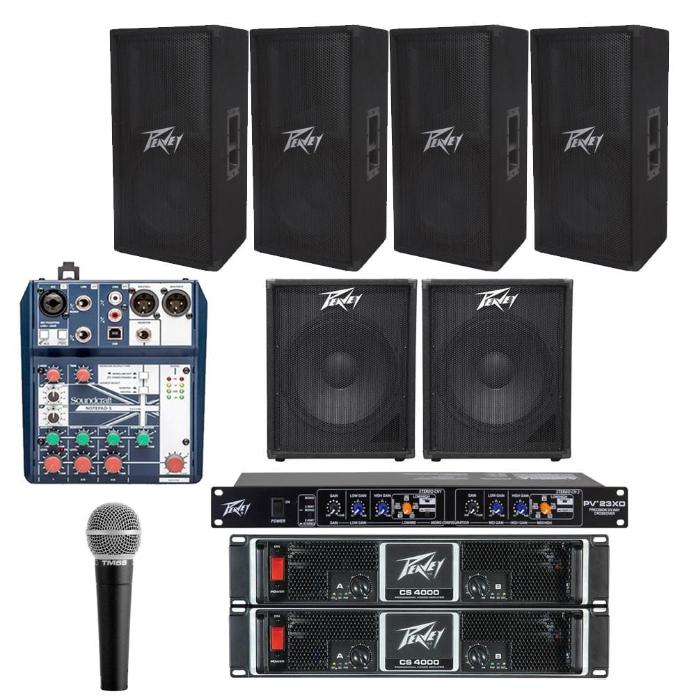 peavey restaurant sound systems restaurant sound system with 4xpeavey pv 112 loudspeakers, 2xsubwoofer, crossover, 2xamplifier, mic & soundcraft mixer