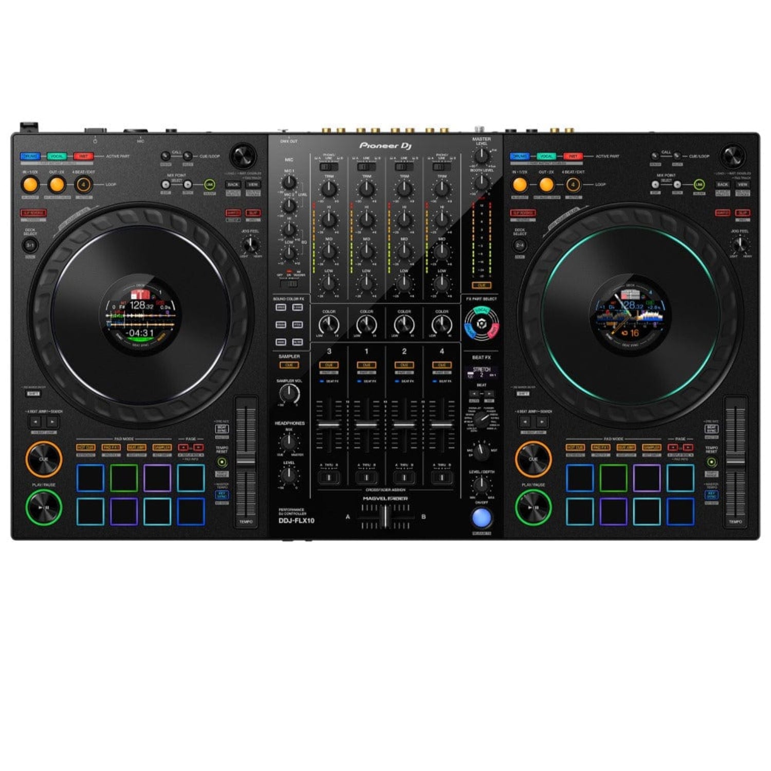 pioneer dj controller interfaces pioneer ddj-flx10 4 channel dj performance controller for multiple dj applications