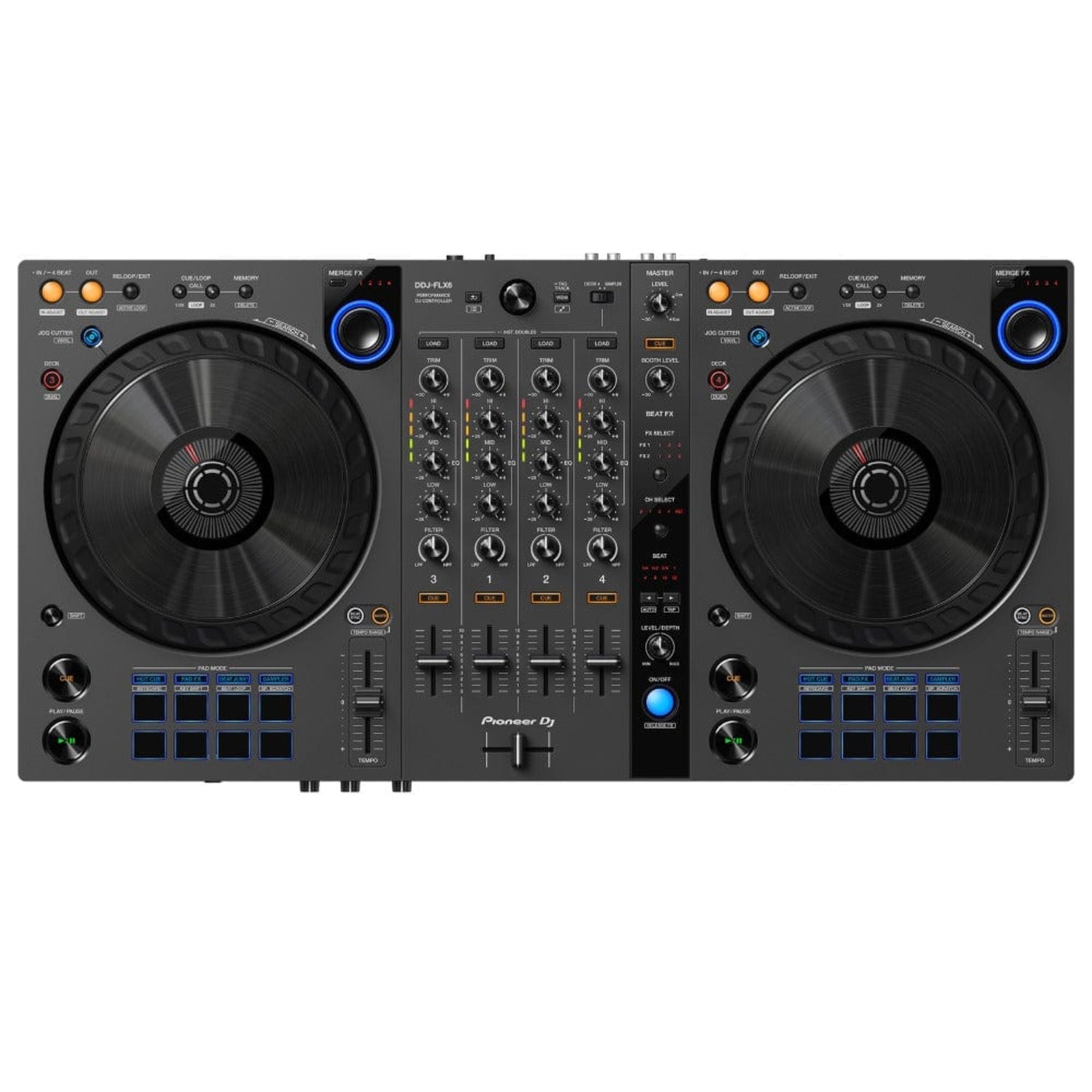pioneer dj controller interfaces pioneer ddj-flx6-gt 4 channel dj controller for multiple dj applications - graphite