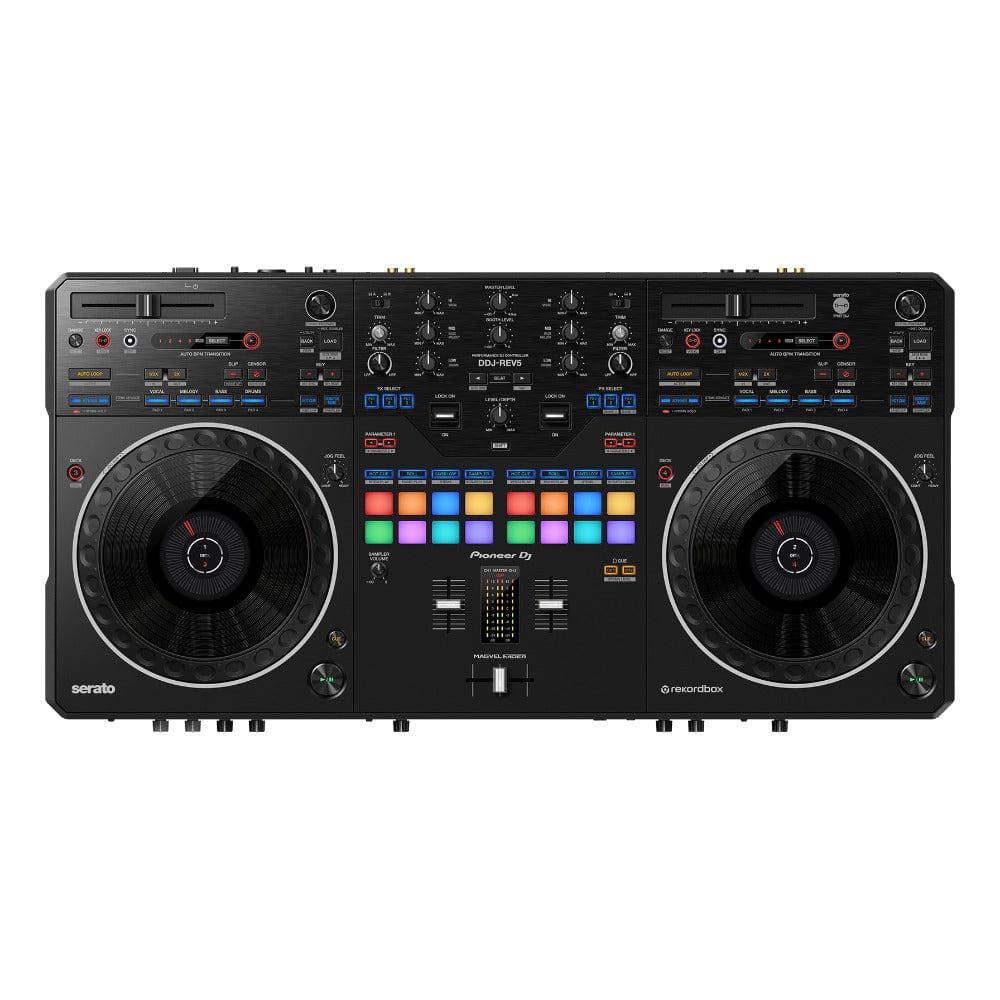 pioneer dj controller interfaces pioneer ddj-rev5 scratch style 2-channel performance dj controller