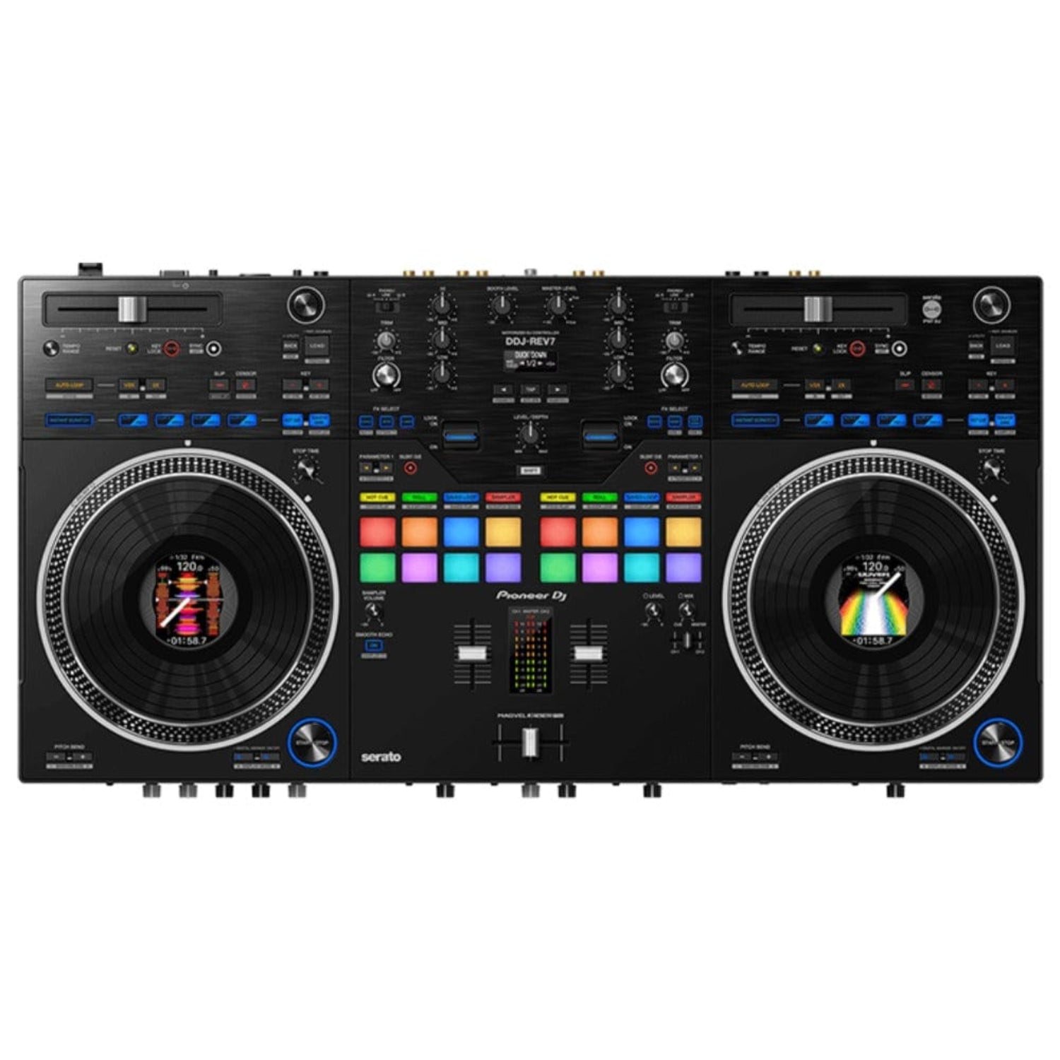 pioneer dj controller interfaces pioneer ddj-rev7 scratch style 2-channel professional dj controller for serato dj pro