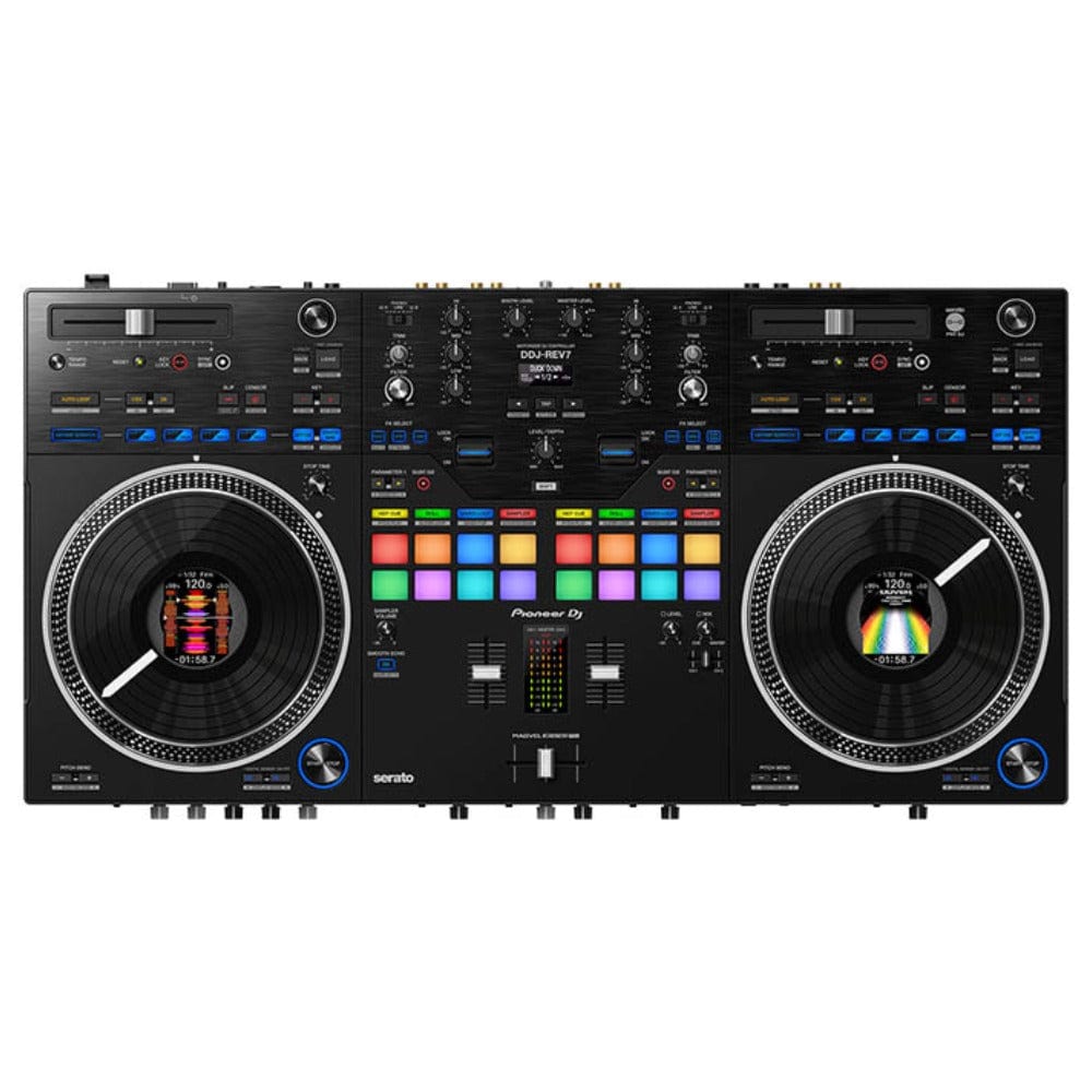 pioneer dj controller interfaces pioneer ddj-rev7 scratch style 2-channel professional dj controller for serato dj pro