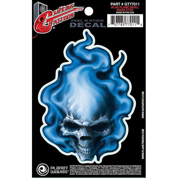 planet waves other guitar accessories planet waves guitar tattoo decal - blue flame skull (gt77011)