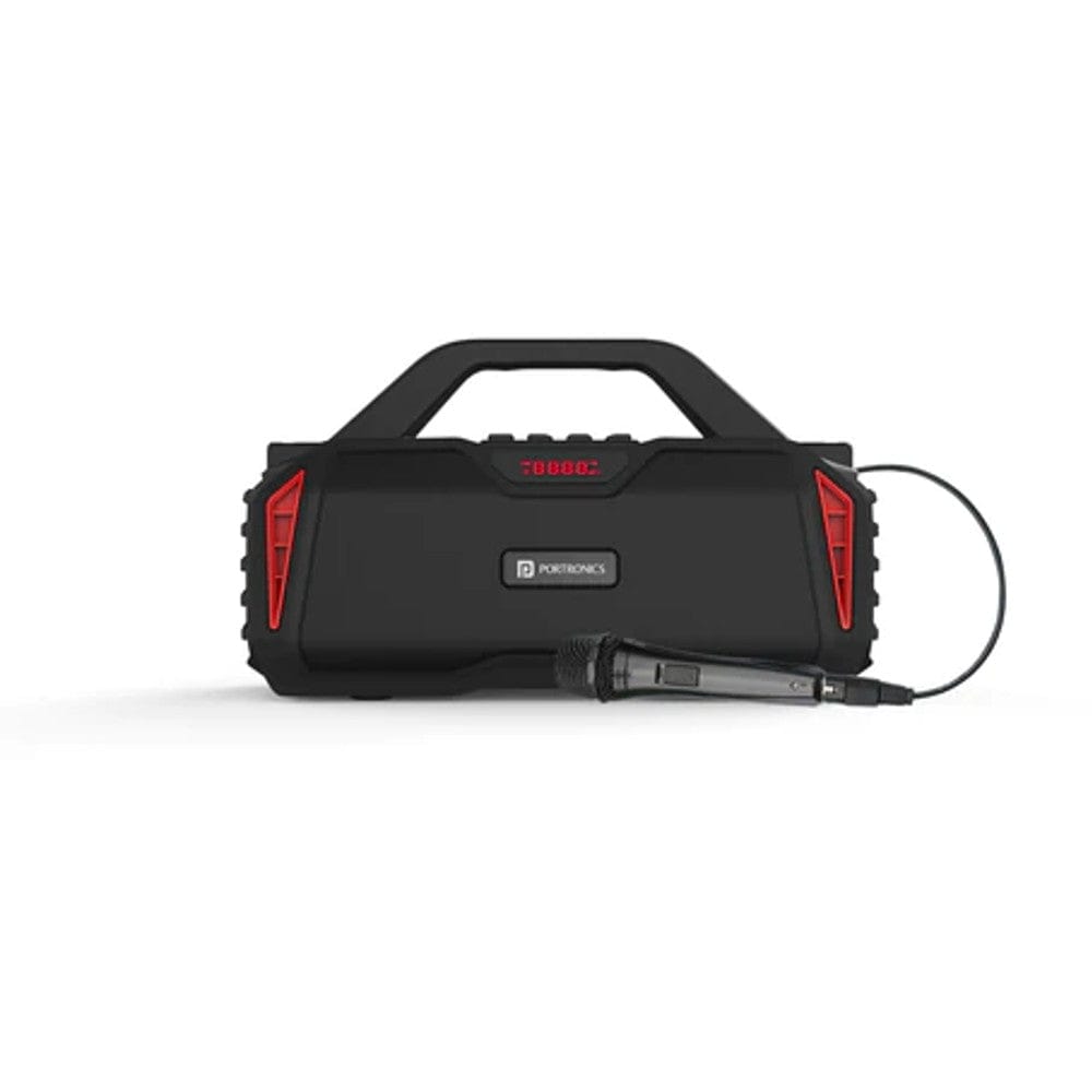 portronics bluetooth speakers red portronics chime 20w tws wireless speaker with wired karaoke microphone