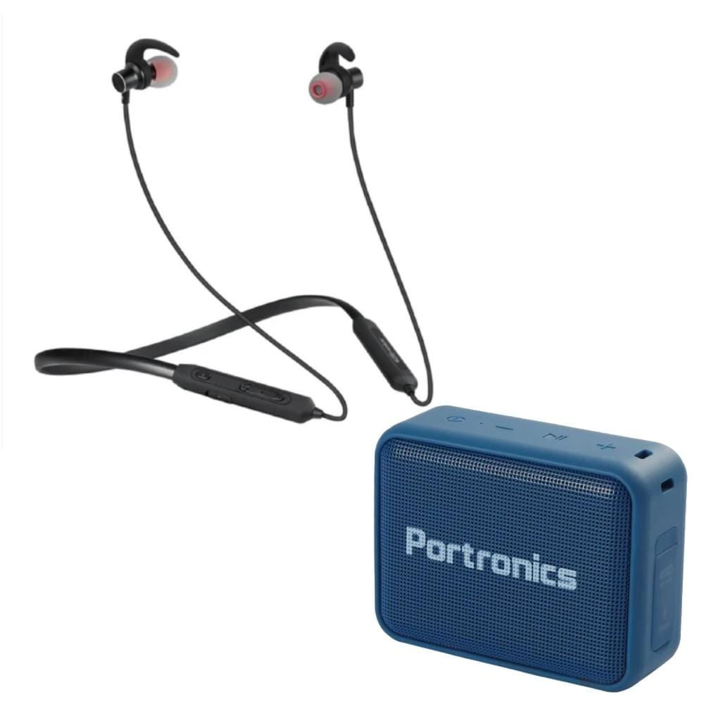 portronics in-ear neckband headphones blue combo pack of portronics harmonics 216 hd wireless bluetooth headset with portronics dynamo bluetooth speaker #color_blue