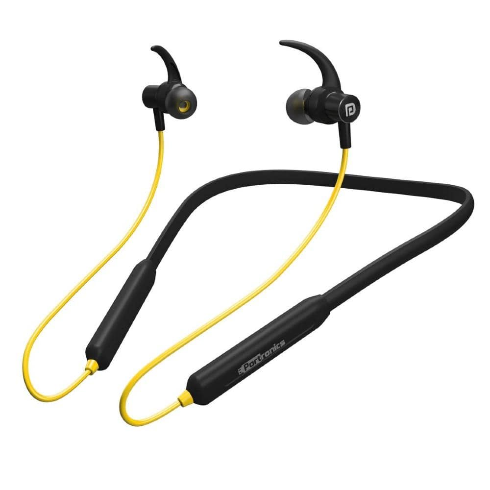 portronics in-ear neckband headphones combo pack of portronics harmonics 216 wireless sports headset with portronics dynamo bluetooth speaker #color_black-yellow