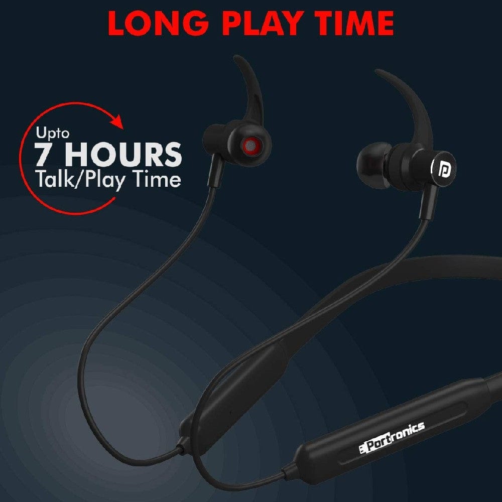 portronics in-ear neckband headphones portronics harmonics 216 hd stereo wireless bluetooth 5.0 sports headset