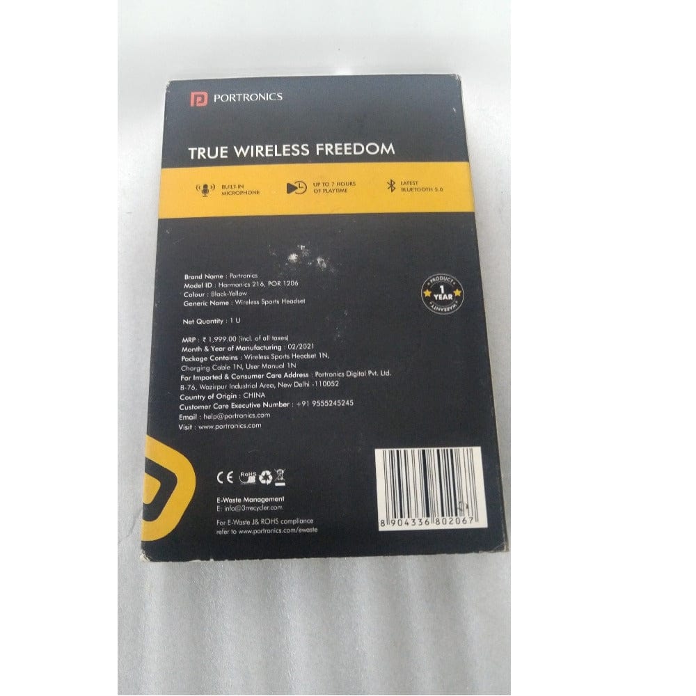 portronics in-ear neckband headphones portronics harmonics 216 wireless sports headset - open box b stock