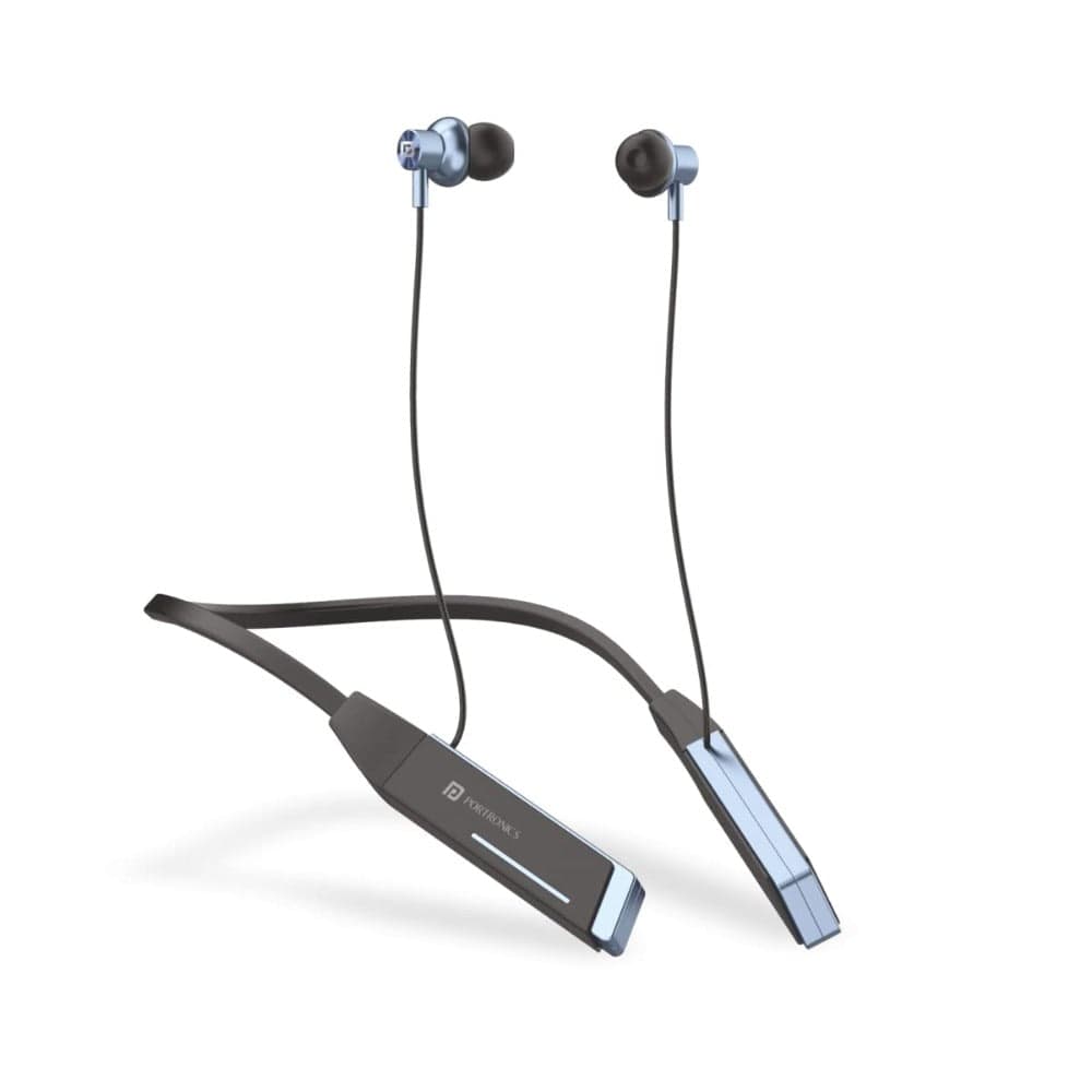 portronics in-ear neckband headphones sky blue portronics harmonics z2 wireless bluetooth 5.2 headset with mic