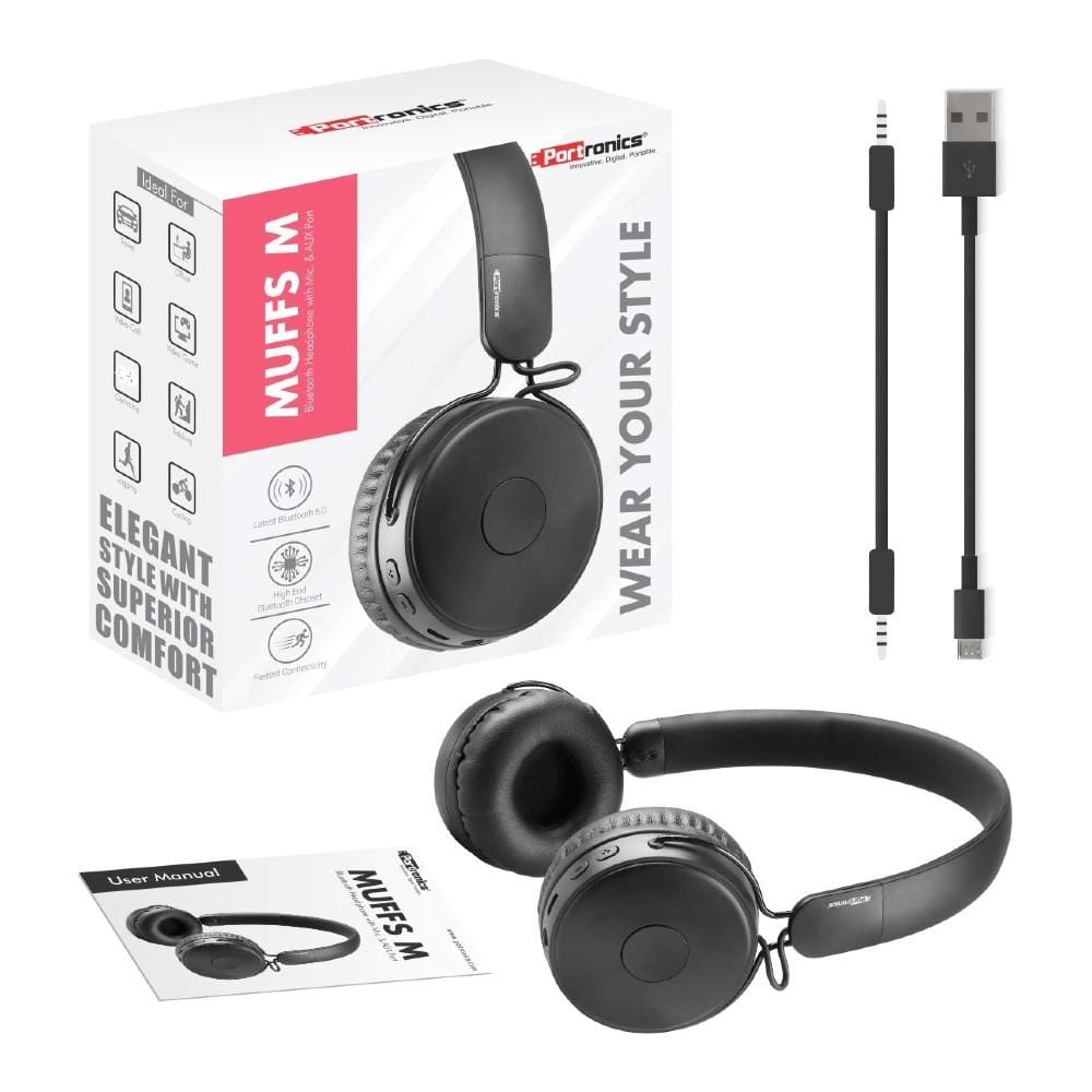 portronics on-ear wireless headphones portronics muffs m wireless bluetooth 5.0 stereo on-ear headphones