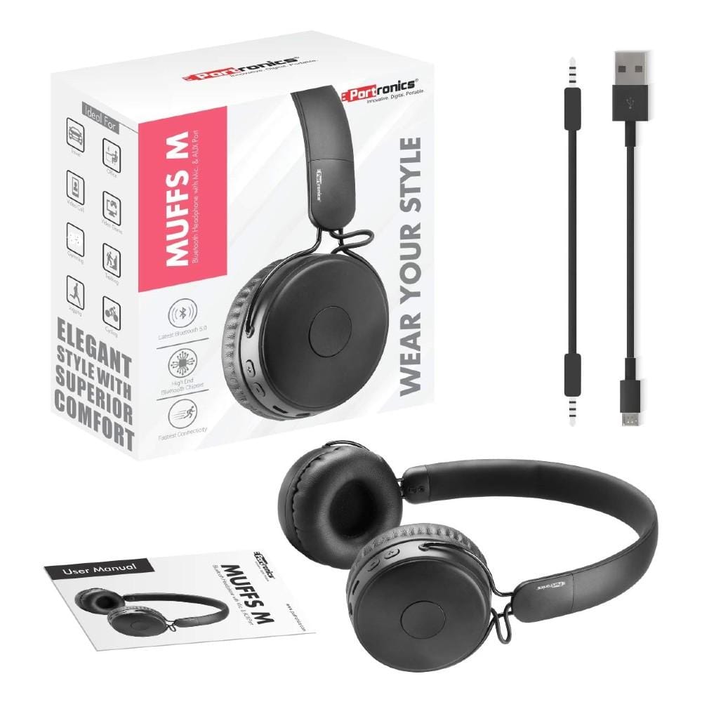 portronics on-ear wireless headphones portronics muffs m wireless bluetooth 5.0 stereo on-ear headphones