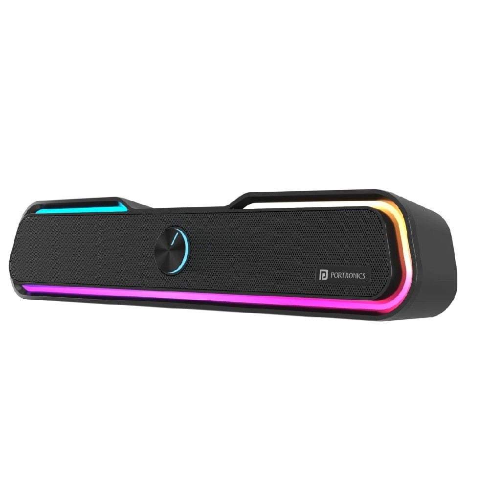 portronics soundbars portronics decibel 22 10w wireless soundbar with rgb light - black