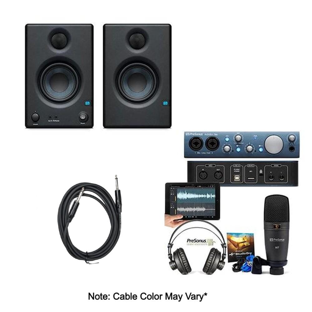 presonus audio interfaces eris e3.5 presonus audiobox itwo studio audio interface bundle with presonus eris e3.5 monitor speakers and instrument cables