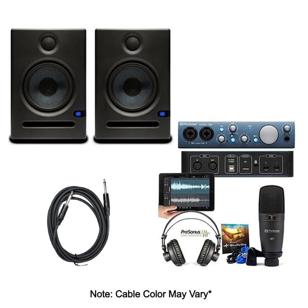 presonus audio interfaces erise5 presonus audiobox itwo studio audio interface bundle with presonus eris e3.5 monitor speakers and instrument cables #monitors_erise5