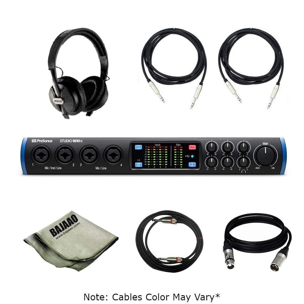 presonus audio interfaces presonus studio 1810 c portable ultra-high versatile usb c audio interface with headphone, polishing cloth & cables bundle