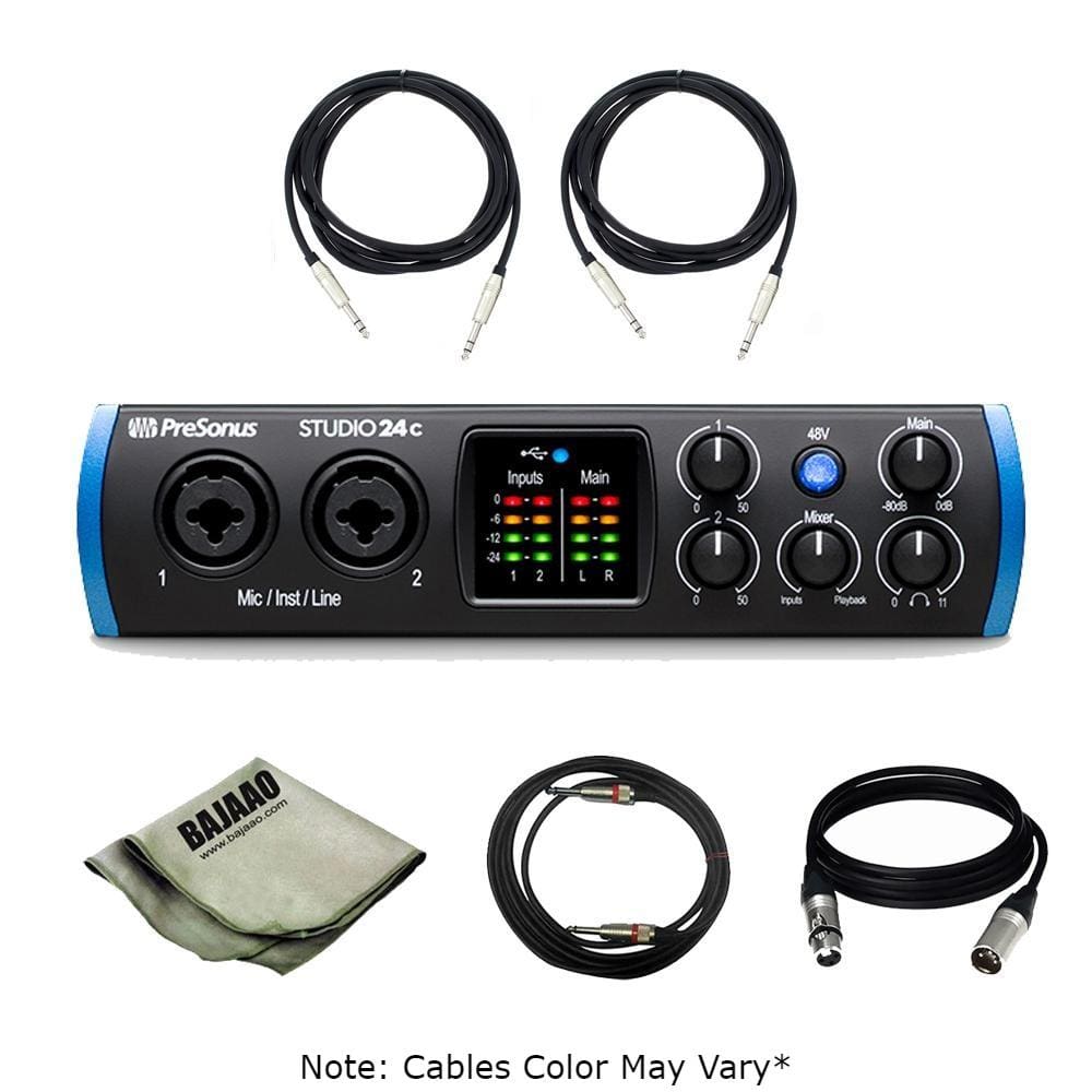 presonus audio interfaces presonus studio 24 c portable high definition usb c audio interface with polishing cloth & cables bundle