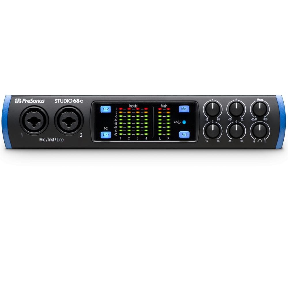 presonus audio interfaces presonus studio 68 c portable ultra-high definition usb c audio interface with headphone, polishing cloth & cables bundle